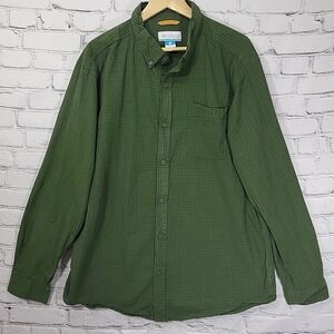 Columbia Button Front Shirt Mens XL Green Checkered Plaid Long Sleeve Outdoor